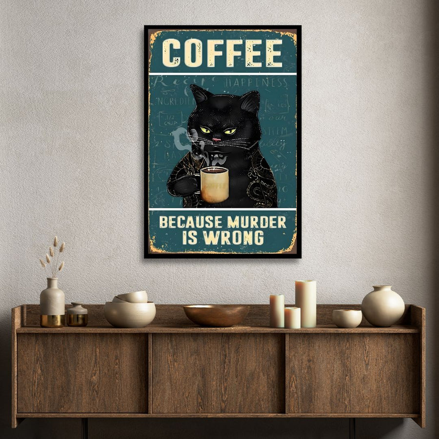 Retro Cat Drinking Coffee Art - Designity Art