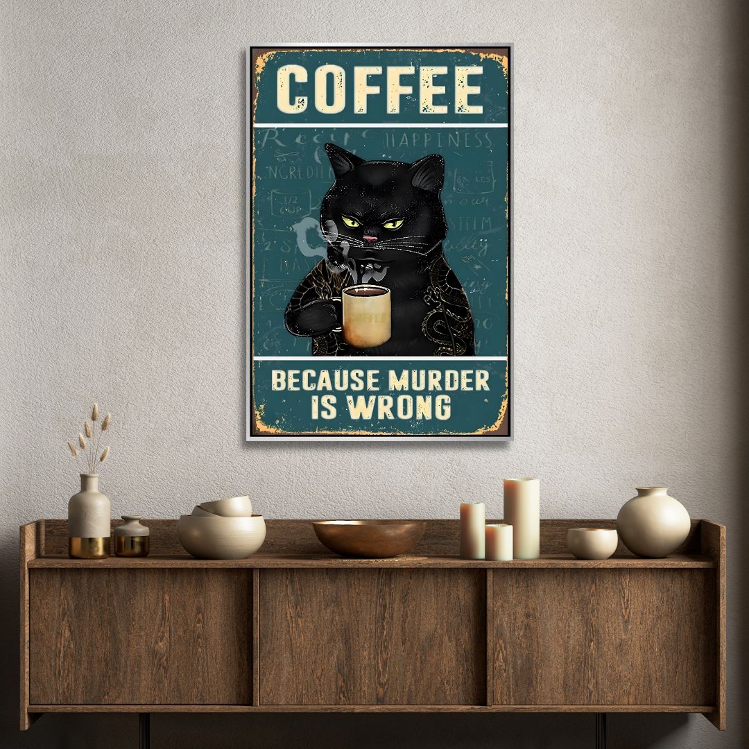 Retro Cat Drinking Coffee Art - Designity Art