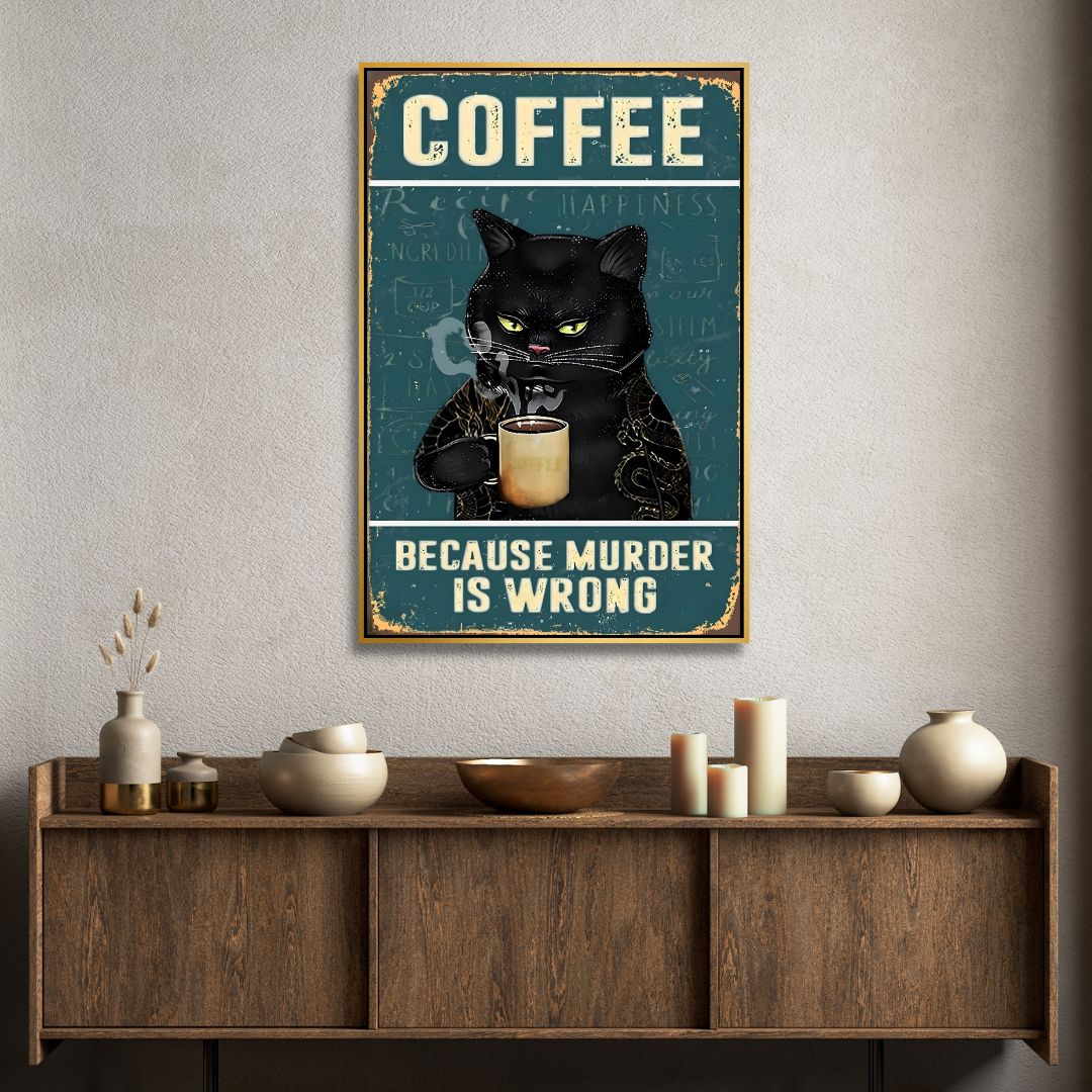 Retro Cat Drinking Coffee Art - Designity Art