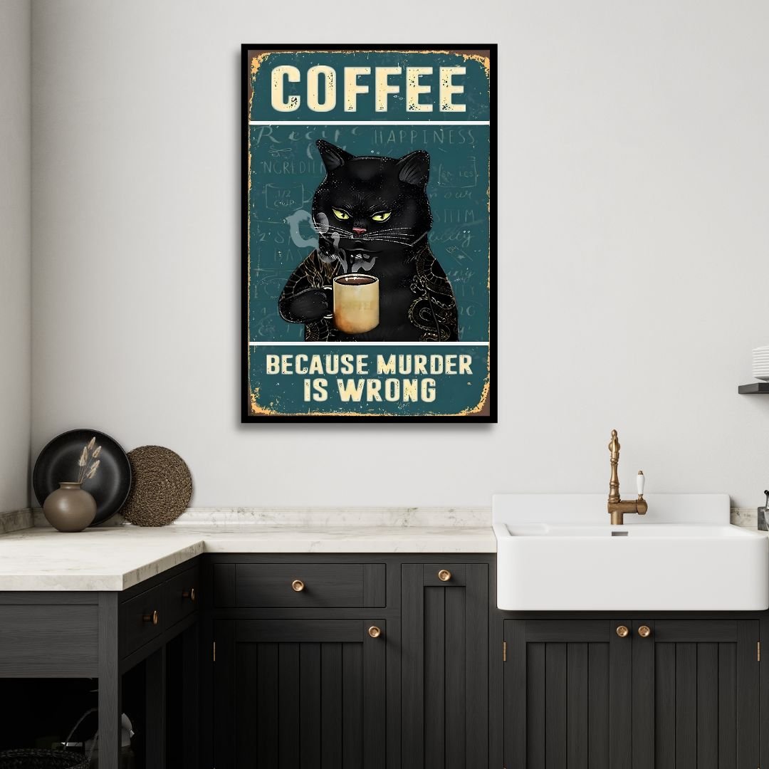 Retro Cat Drinking Coffee Art - Designity Art