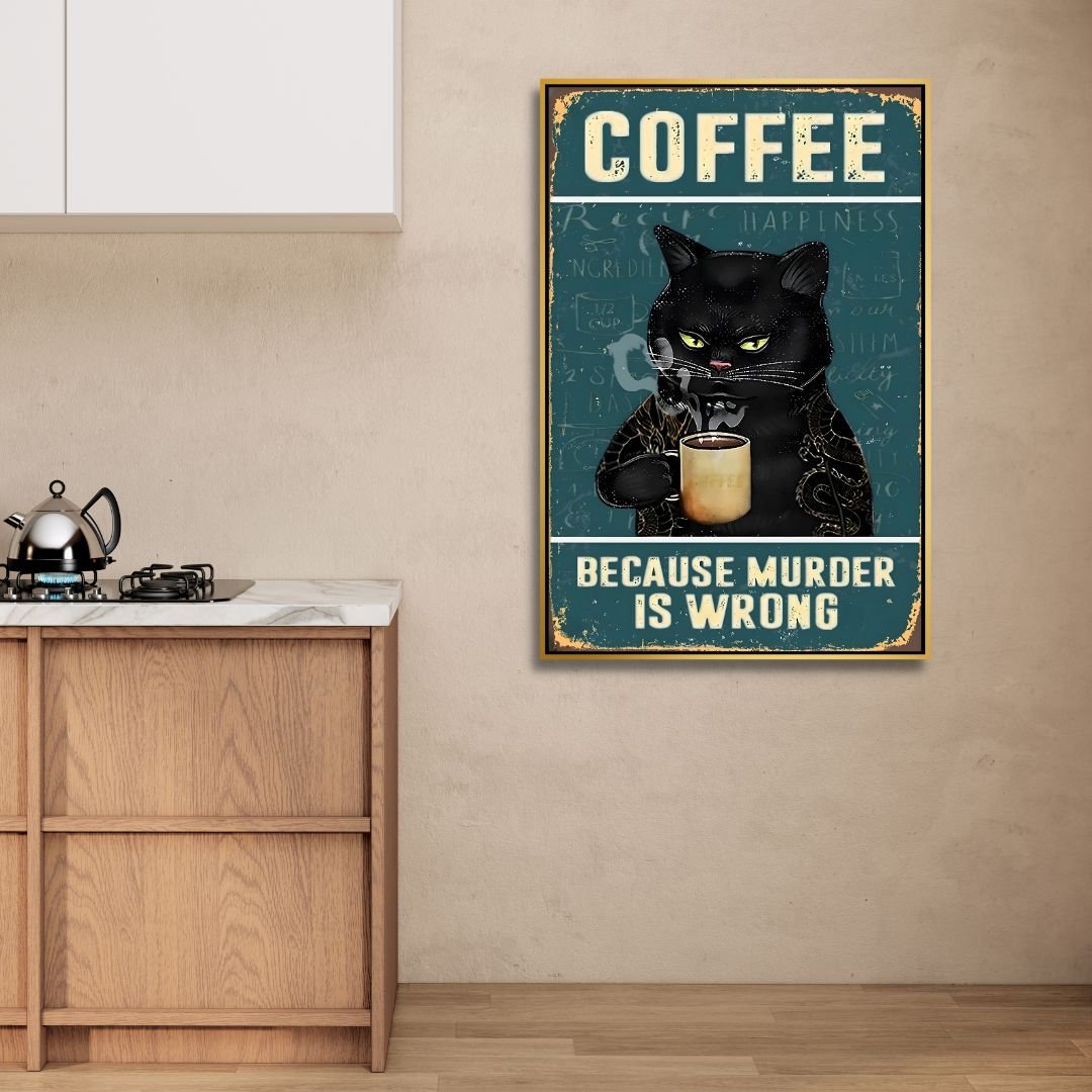 Retro Cat Drinking Coffee Art - Designity Art