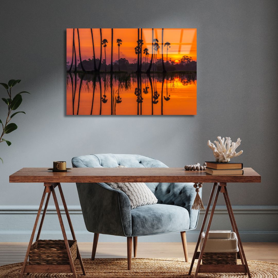 Sunrise At The Rice Field Acrylic Glass Art - Designity Art