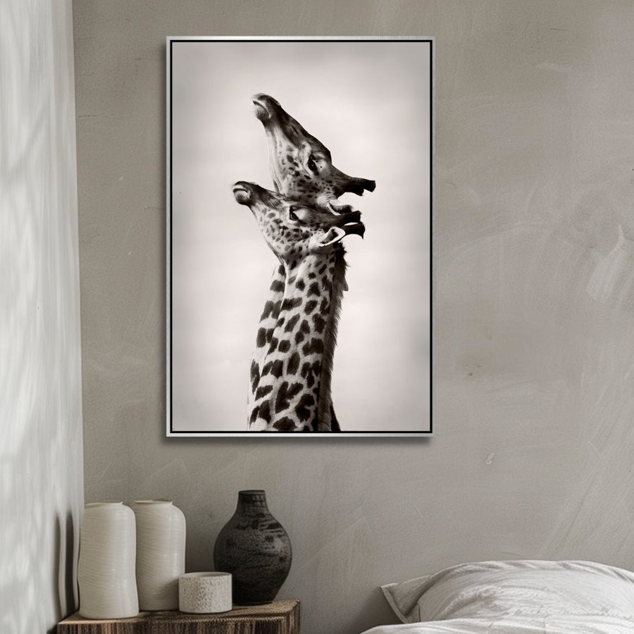 "True Love" Giraffe Couple Portrait Canvas Art - Designity Art