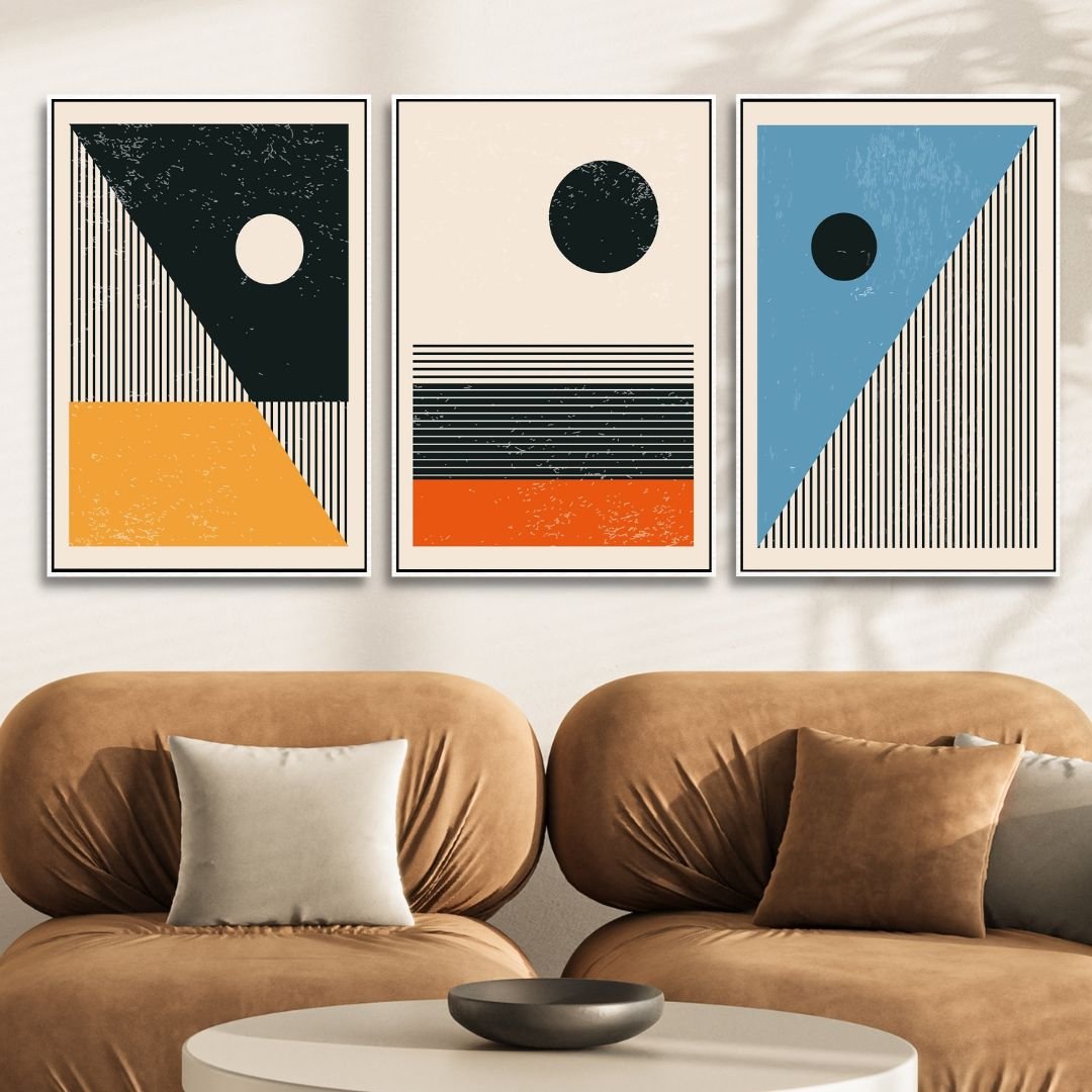 Yellow, Orange and Blue 90s Style Retro Art - Designity Art