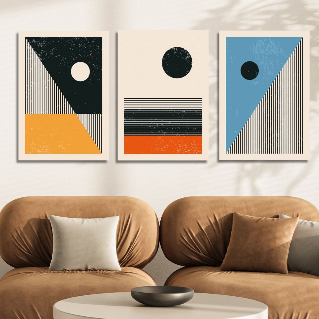 Yellow, Orange and Blue 90s Style Retro Art - Designity Art