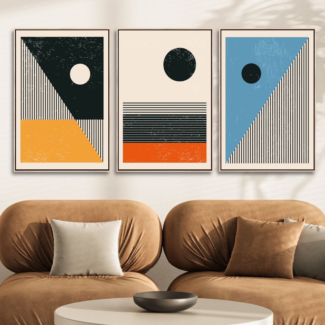 Yellow, Orange and Blue 90s Style Retro Art - Designity Art