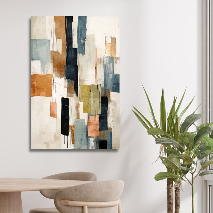 Beige, Green, Blue Shapes Abstract Canvas Wall Art