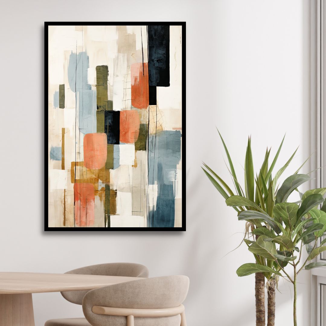 Beige, Green, Blue Shapes Abstract Canvas Wall Art