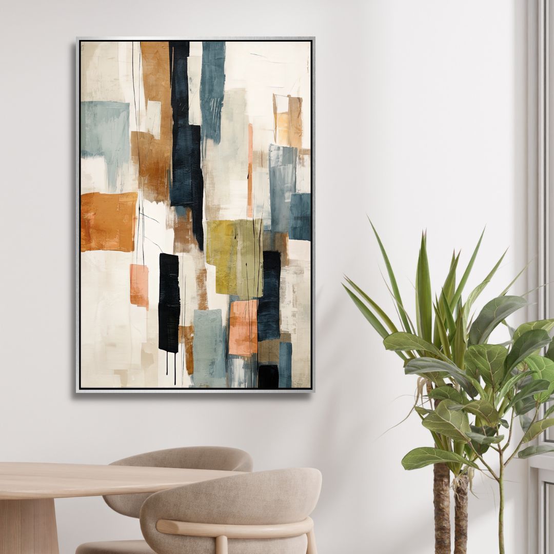 Beige, Green, Blue Shapes Abstract Canvas Wall Art
