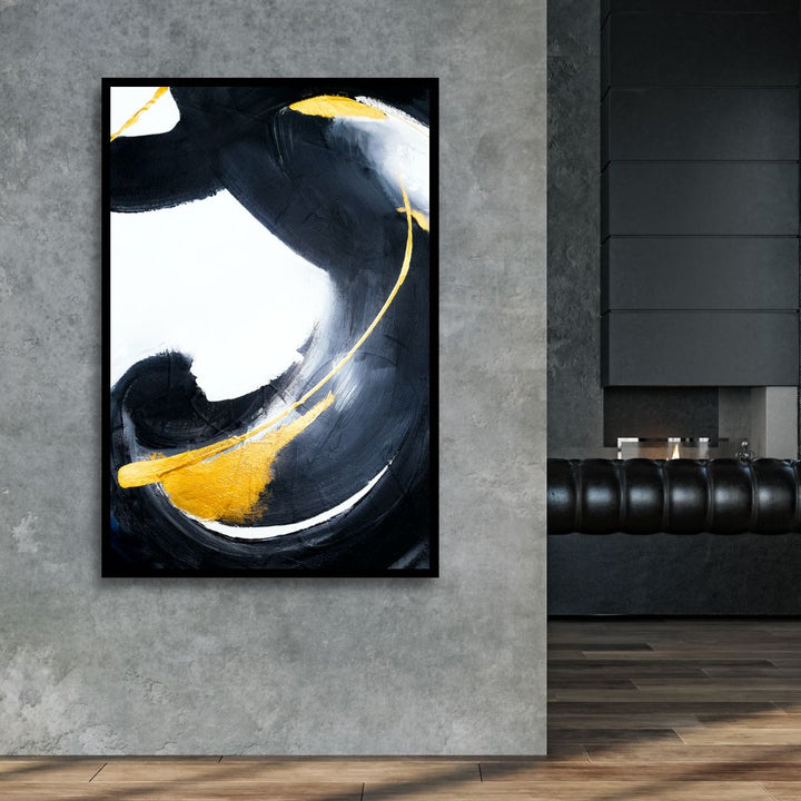 Black and Gold Brush Strokes Abstract Art