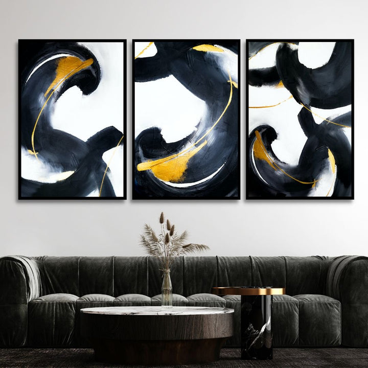 Black and Gold Brush Strokes Abstract Art