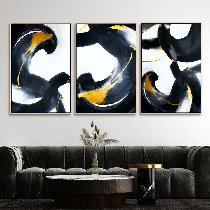 Black and Gold Brush Strokes Abstract Art