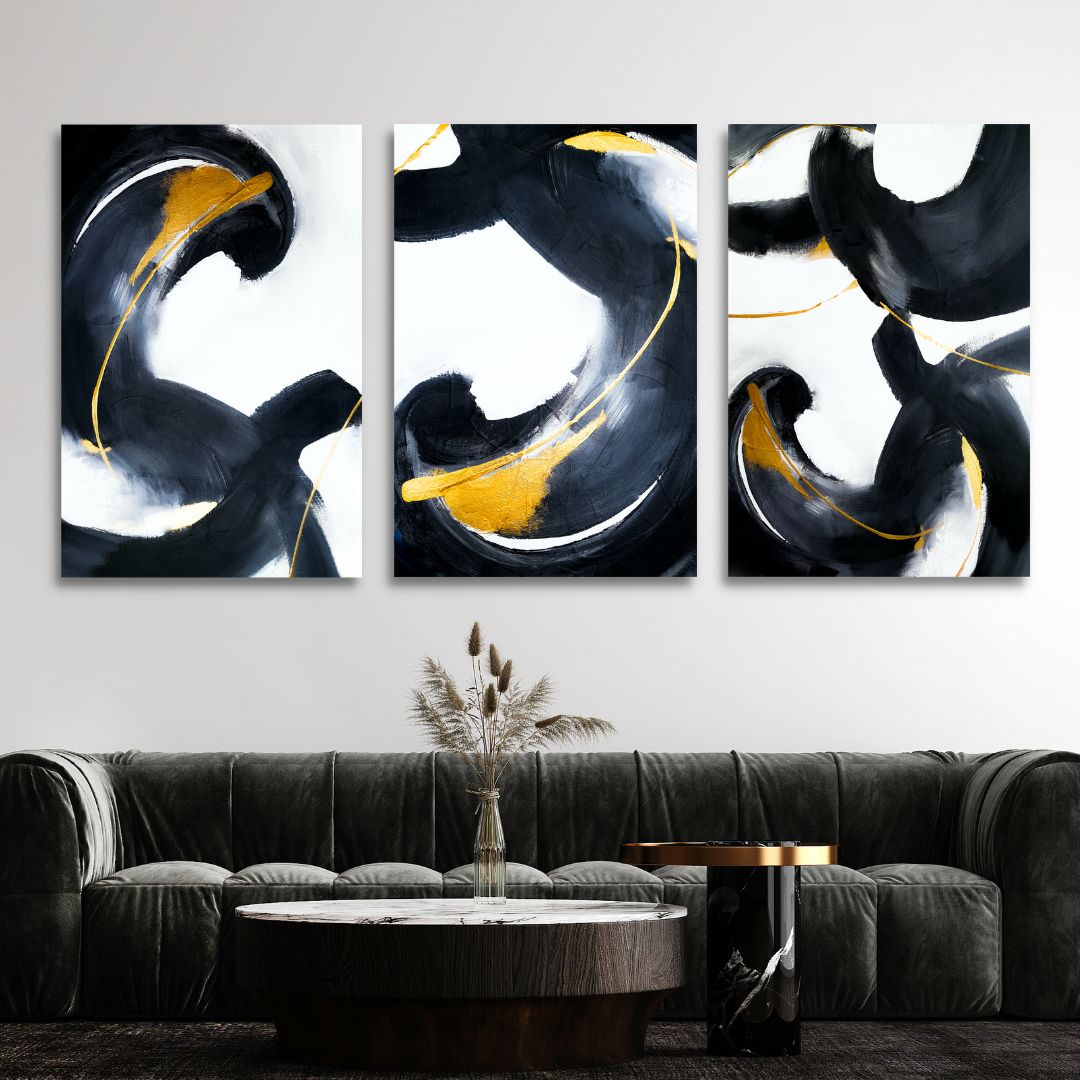 Black and Gold Brush Strokes Abstract Art