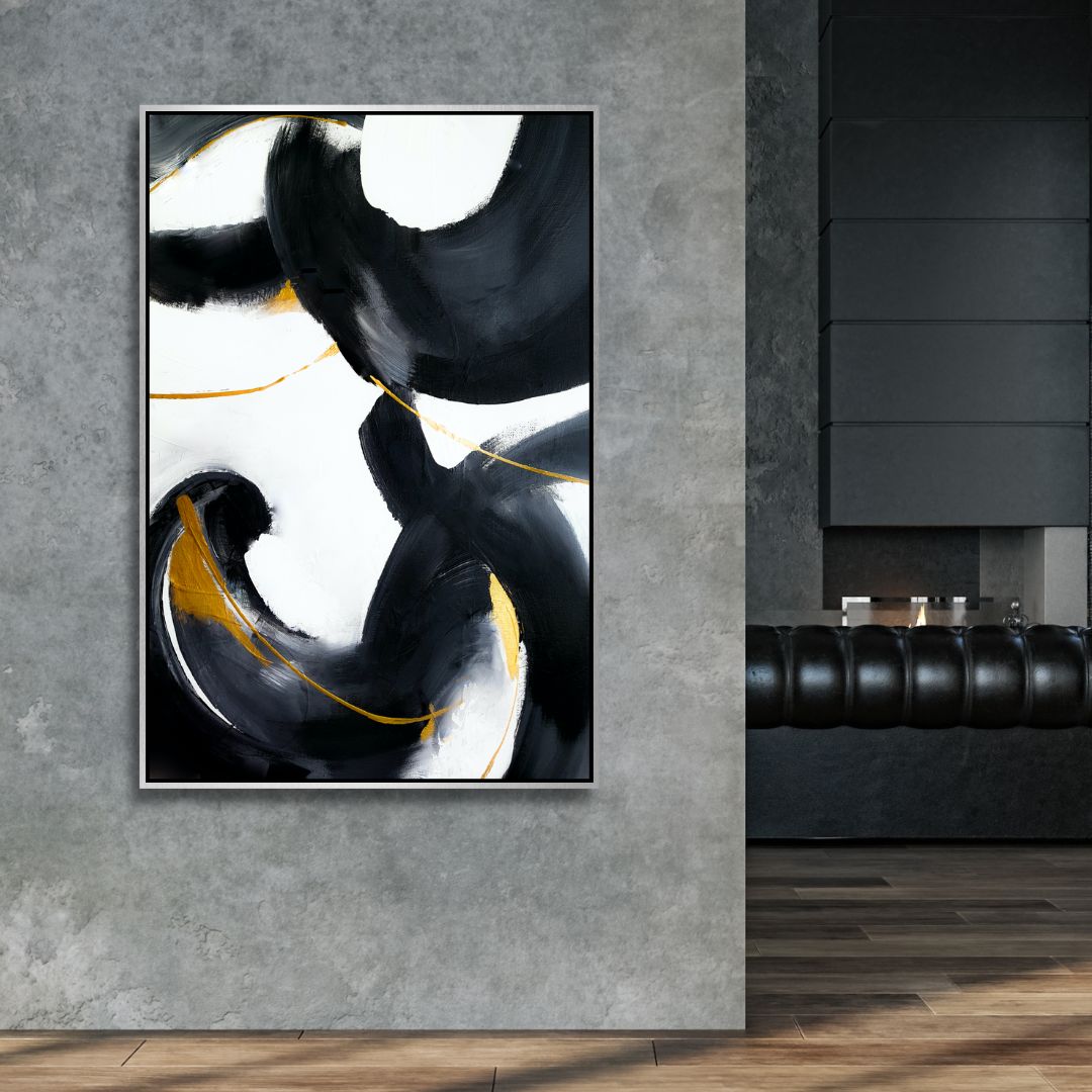 Black and Gold Brush Strokes Abstract Art