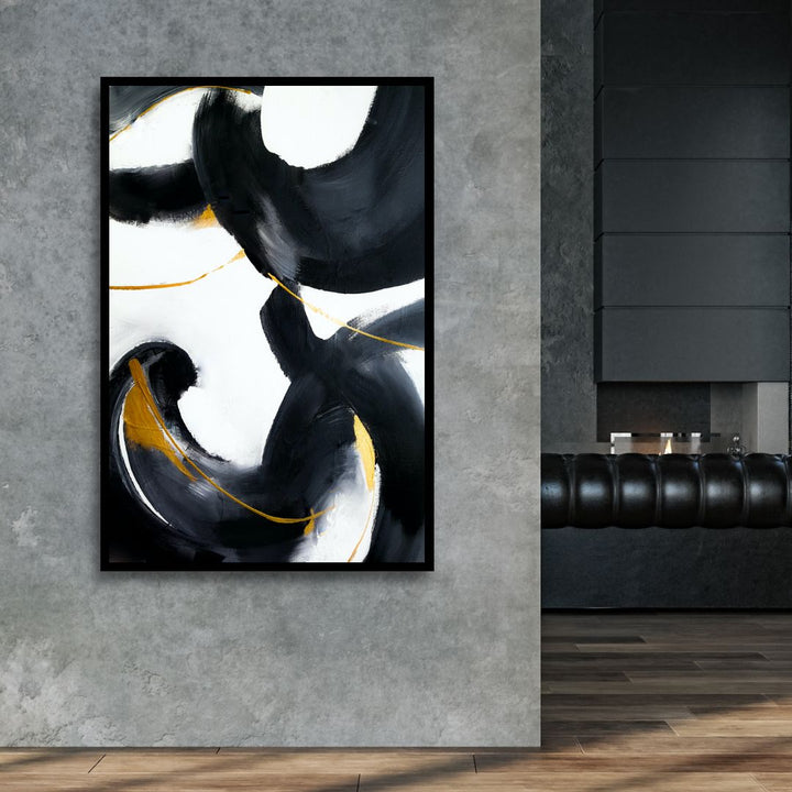 Black and Gold Brush Strokes Abstract Art