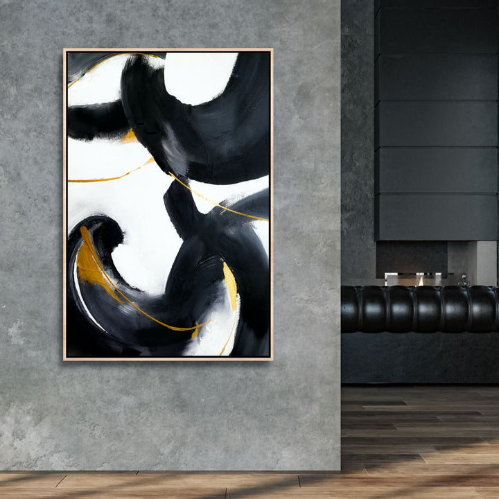 Black and Gold Brush Strokes Abstract Art