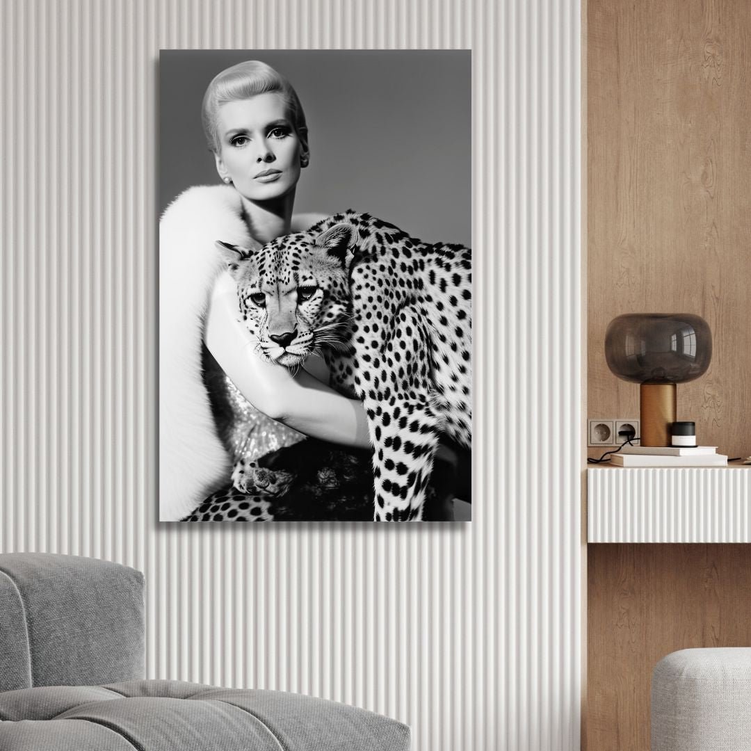 Black and White Fashion Lady with Leopard Canvas Art