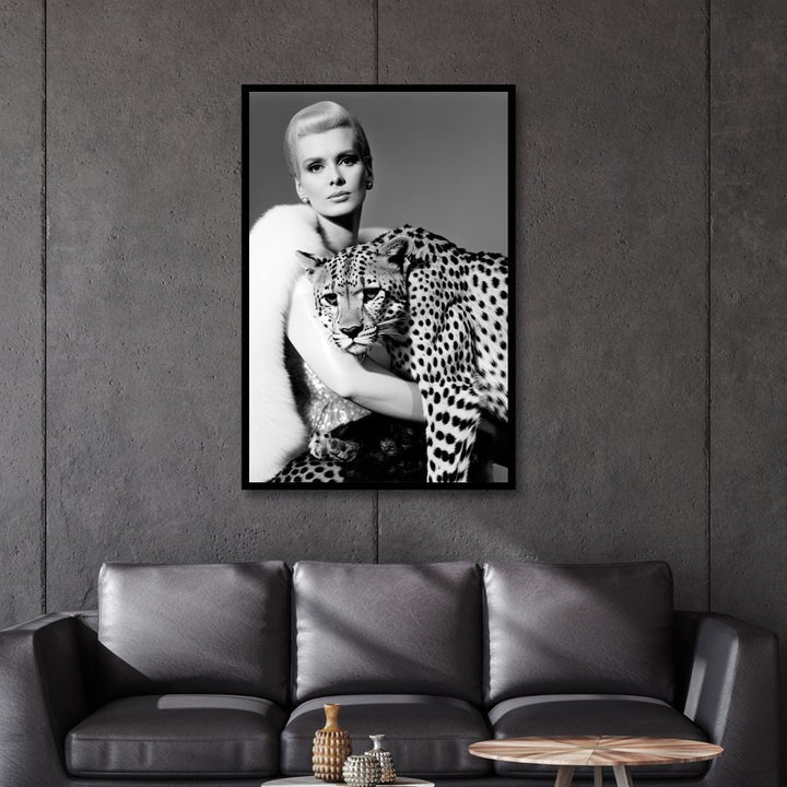 Black and White Fashion Lady with Leopard Canvas Art