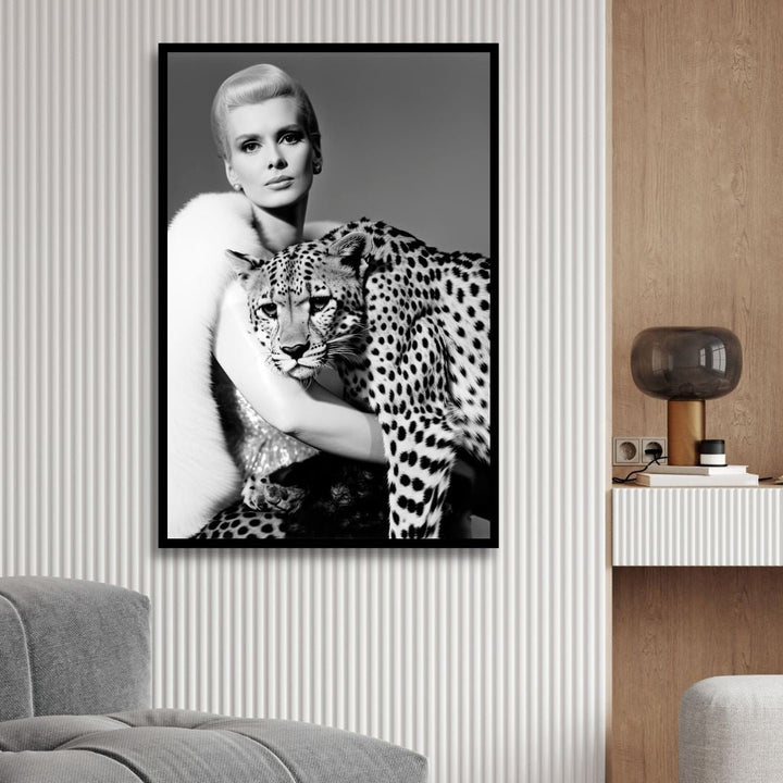 Black and White Fashion Lady with Leopard Canvas Art