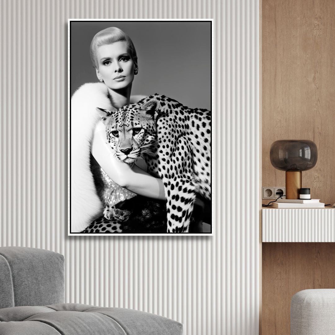 Black and White Fashion Lady with Leopard Canvas Art