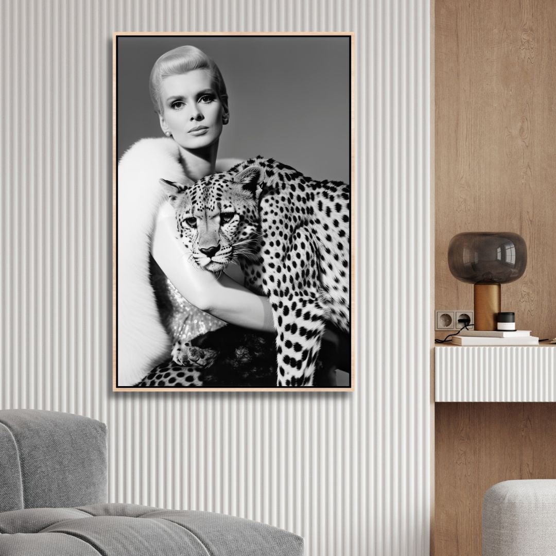 Black and White Fashion Lady with Leopard Canvas Art