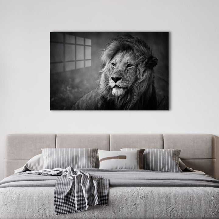 Black & White Lion Portrait Acrylic Glass Wall Art - Designity Art