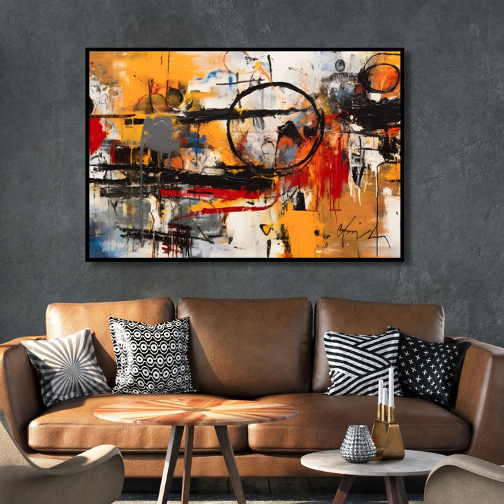 Black, Yellow, White and Red Color Brushstrokes Abstract Art