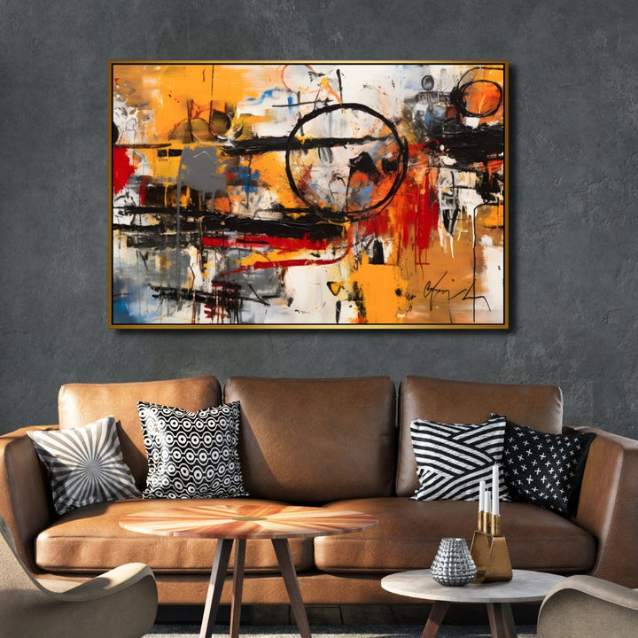 Black, Yellow, White and Red Color Brushstrokes Abstract Art