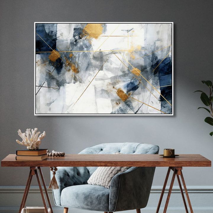 Blue and Gold Brushstrokes Abstract Art