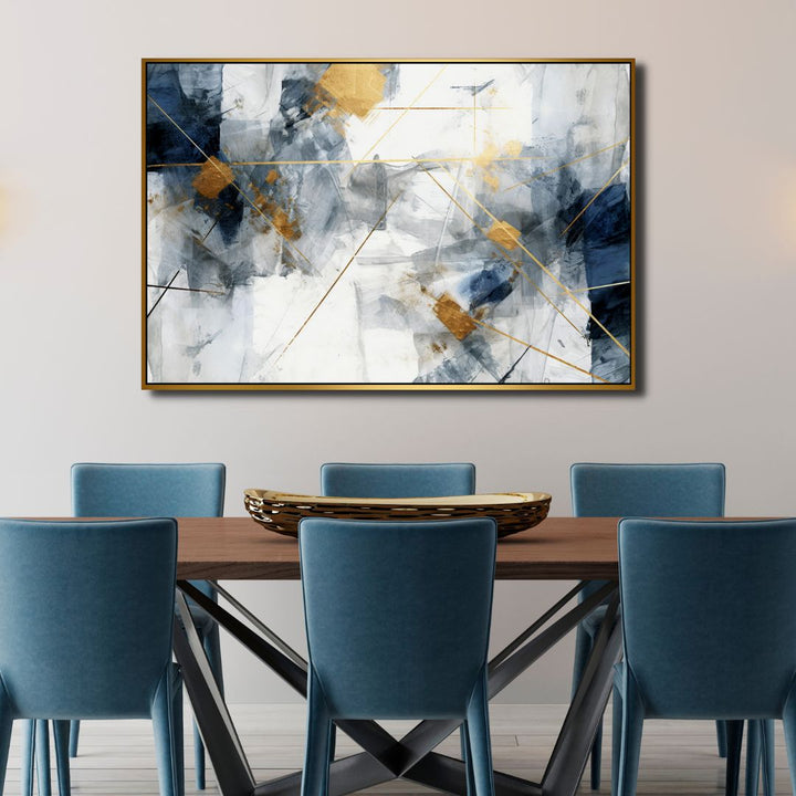 Blue and Gold Brushstrokes Abstract Art