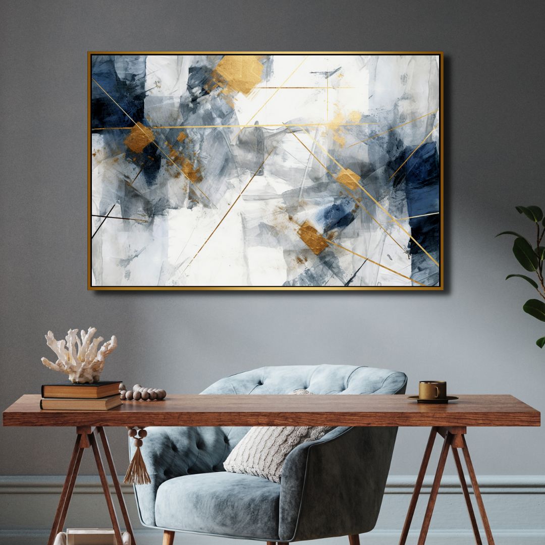 Blue and Gold Brushstrokes Abstract Art