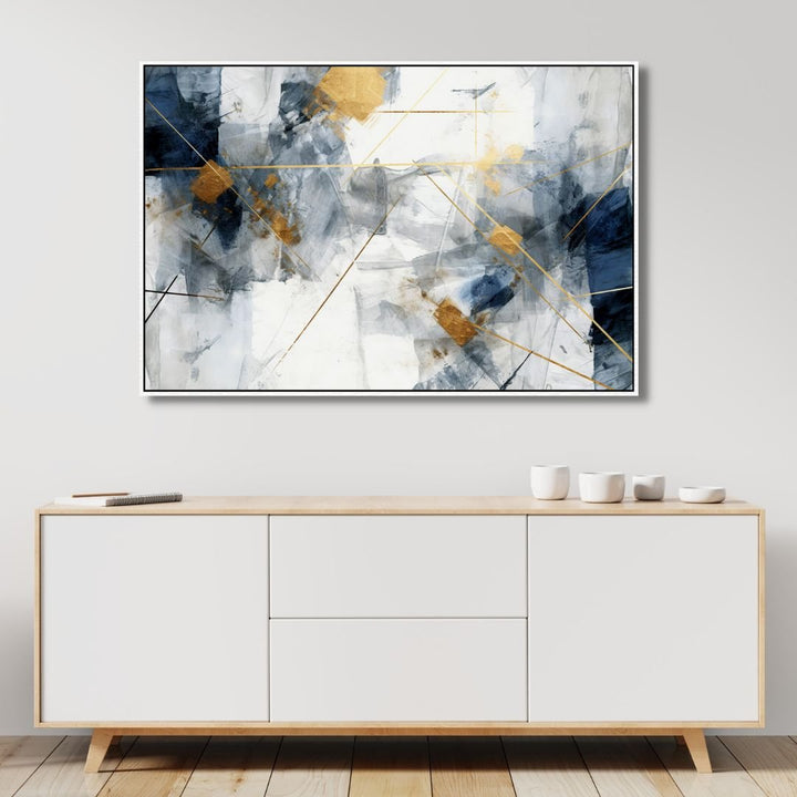 Blue and Gold Brushstrokes Abstract Art