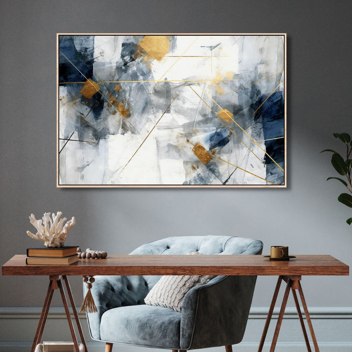 Blue and Gold Brushstrokes Abstract Art