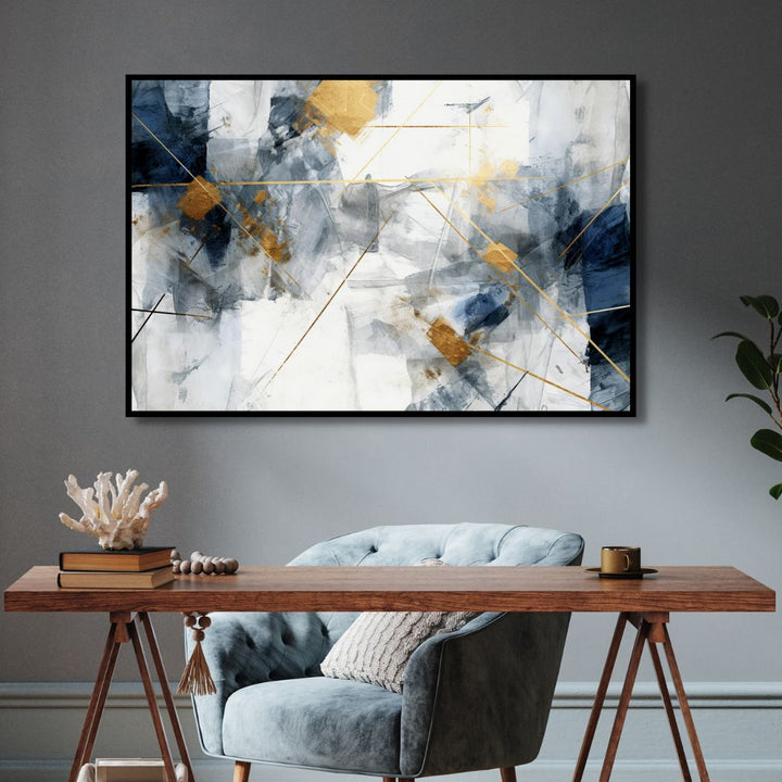 Blue and Gold Brushstrokes Abstract Art