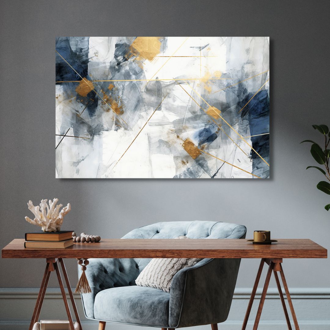 Blue and Gold Brushstrokes Abstract Art