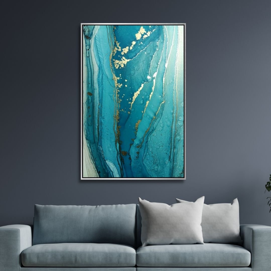 Blue and Gold Fluid Abstract Art - Designity Art