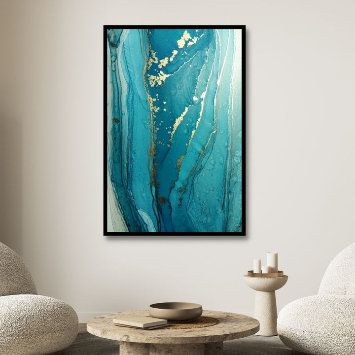 Blue and Gold Fluid Abstract Art - Designity Art