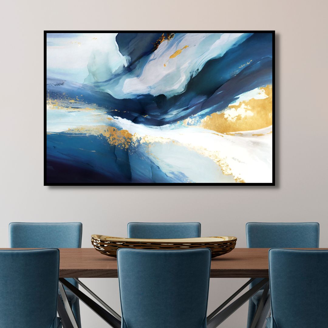 Blue and Gold Fluid Ink Abstract Art - Designity Art