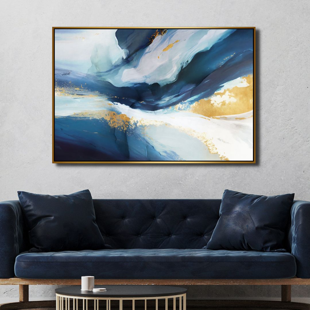 Blue and Gold Fluid Ink Abstract Art