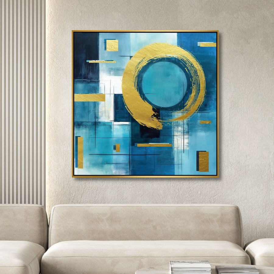 Blue and Gold Geometrical Shapes Abstract Art - Designity Art