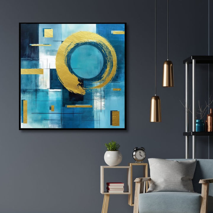 Blue and Gold Geometrical Shapes Abstract Art - Designity Art