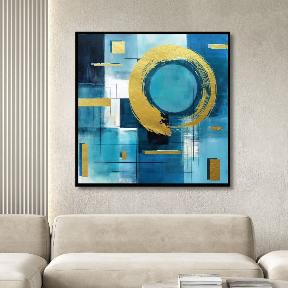 Blue and Gold Geometrical Shapes Abstract Art - Designity Art