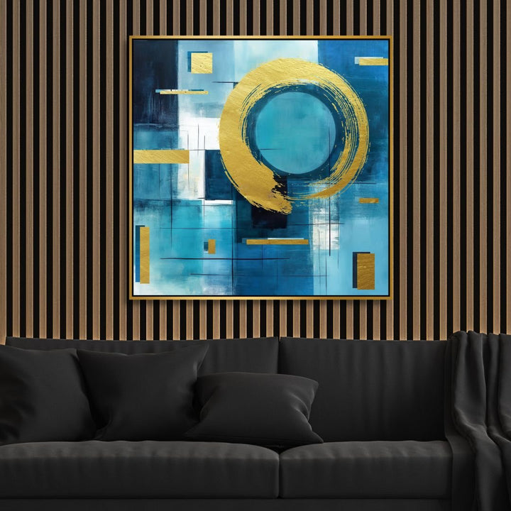 Blue and Gold Geometrical Shapes Abstract Art - Designity Art