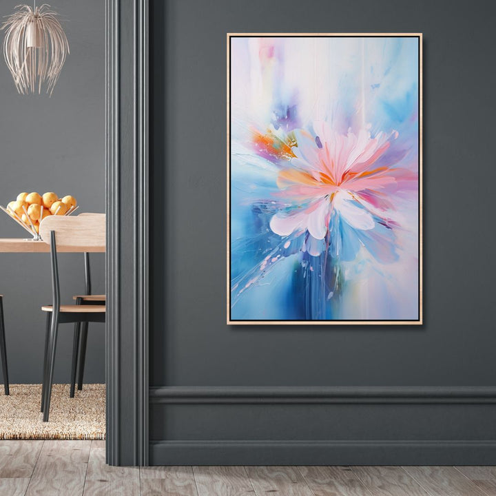 Blue and Pink Flower Abstract Canvas Wall Art