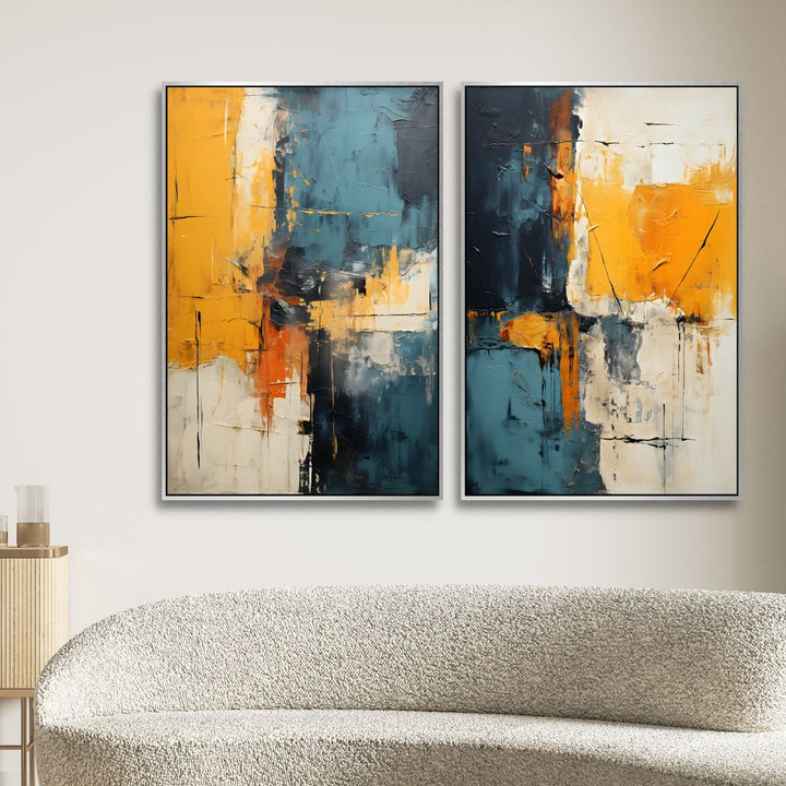 Blue and Yellow Color Blocks Abstract Canvas Wall Art