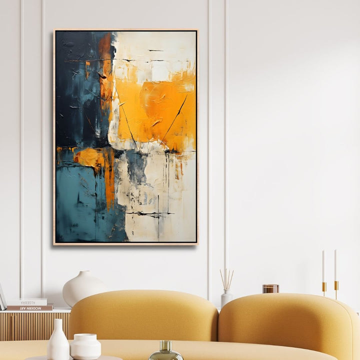 Blue and Yellow Color Blocks Abstract Canvas Wall Art