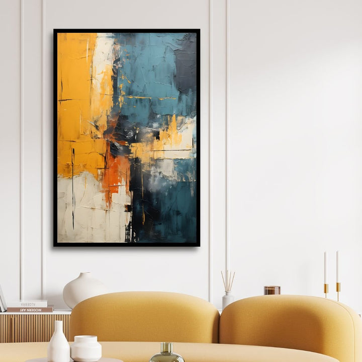 Blue and Yellow Color Blocks Abstract Canvas Wall Art