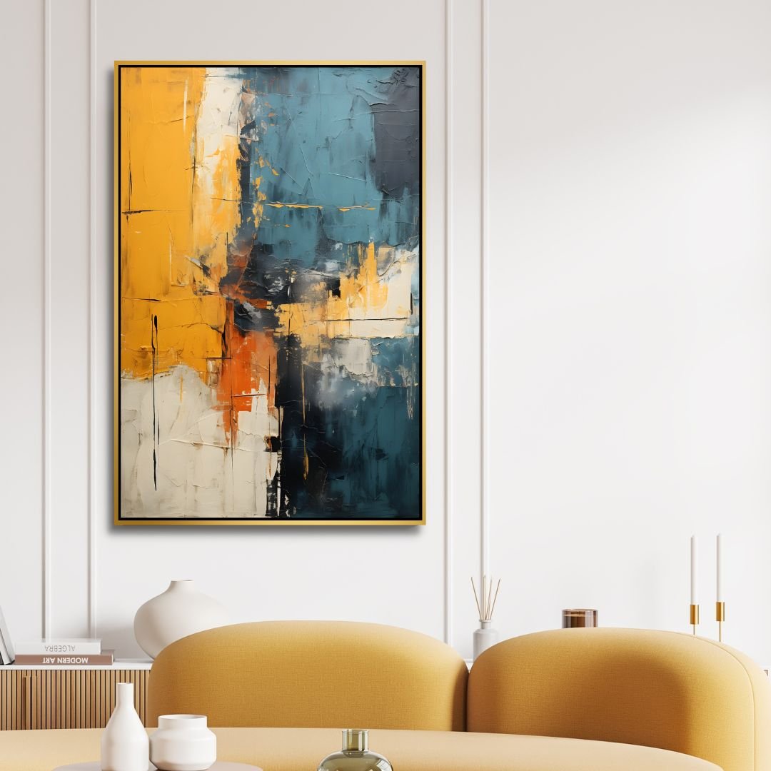 Blue and Yellow Color Blocks Abstract Canvas Wall Art