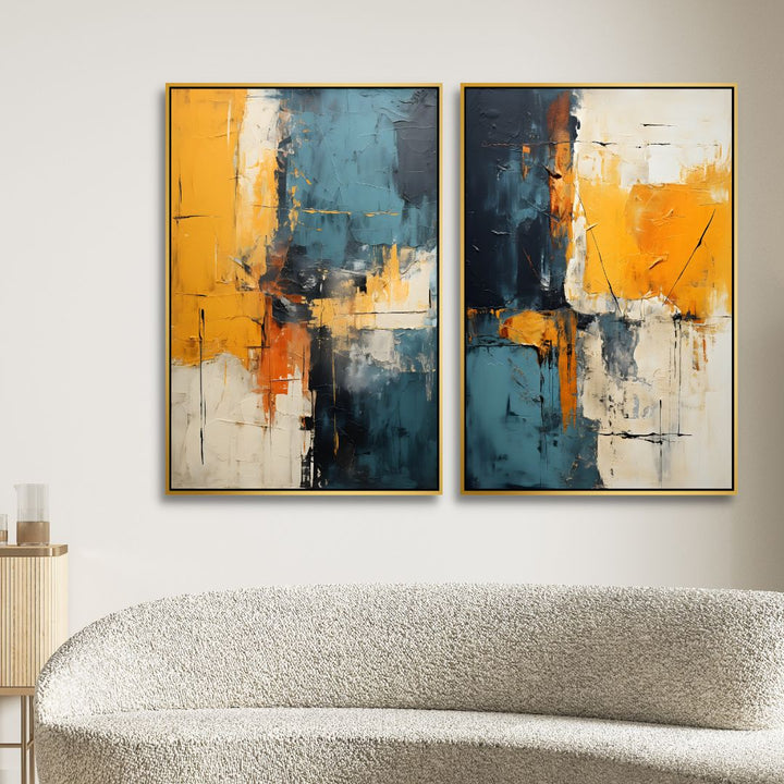 Blue and Yellow Color Blocks Abstract Canvas Wall Art