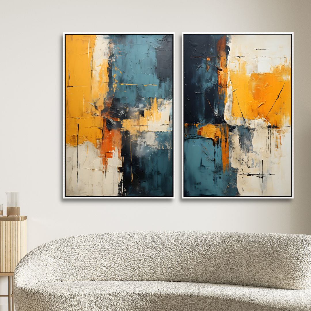 Blue and Yellow Color Blocks Abstract Canvas Wall Art